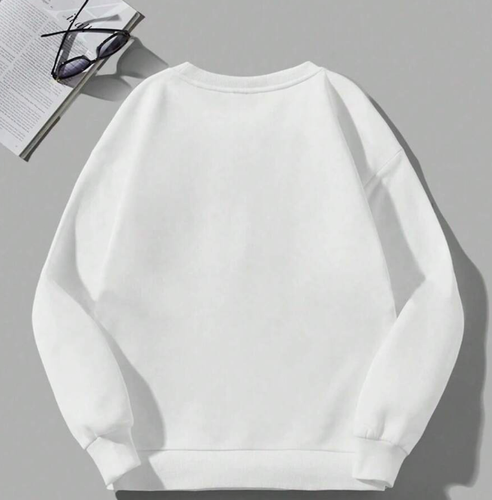 1pc Tween Girl Student Casual Floral Print White Crew Neck Pullover Sweatshirt - Picture 2 of 4