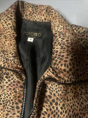 Vintage TOTTONKO New York Leopardenmuster Samtgefühl Reißverschluss gefütterte Jacke Damen 8. - Bild 2 von 9