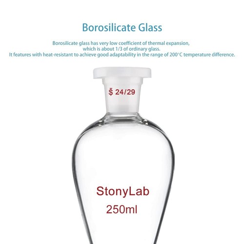 Professional 250 ml Heavy Wall Glass Funnel with 24/29 Stoppers for Laboratories - Picture 5 of 10