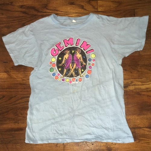 VINTAGE TShirt ORIGINAL GEMINI 1974 MADE IN USA T-SHIRT LARGE BABY BLUE CLASSIC - Picture 12 of 19