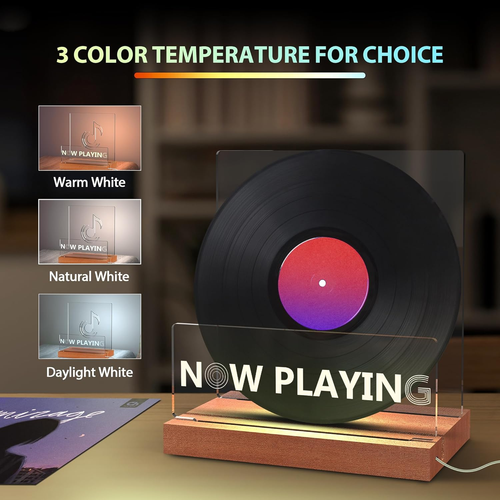 Now Playing Vinyl Record Stand,Light up Wooden Vinyl Record Holder Display with - Picture 2 of 12