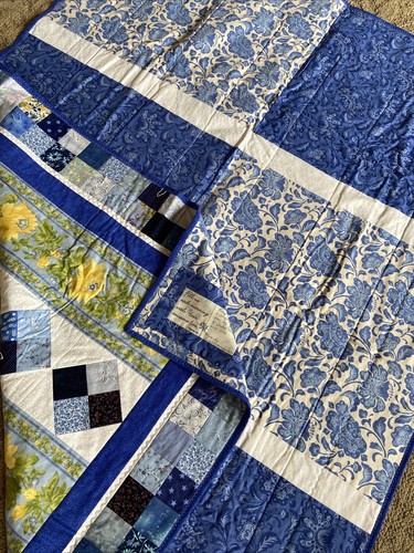 2013 49" x 66” QUILT Handmade Sewn Tied WALL HANGING Blue Yellow QUILTED USA EUC - Picture 9 of 12