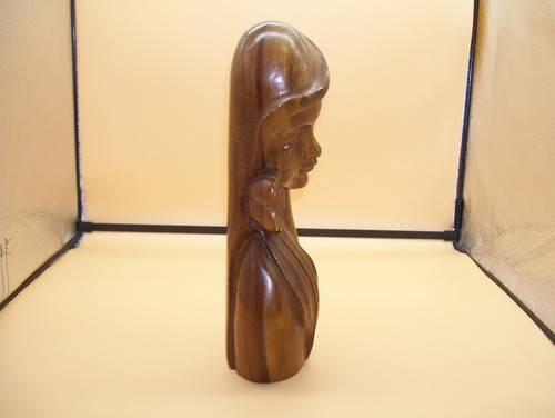 Genuine Monkey Pod Wood Woman Lady Flower Handcrafted Sculpture 12" Figure Bust - Picture 2 of 7