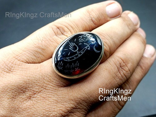 Anello Aqeeq naturale pietra akik yemenita argento sterling 925 pietra preziosa incisa anello - Foto 9 di 11