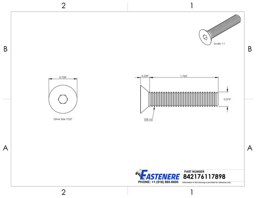 3/8-16 x 2" Flat Head Socket Cap Screws Allen Drive Stainless Steel Qty 50 - Picture 2 of 7