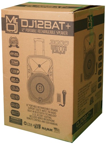 MR DJ DJ12BAT+ 12" Portable Bluetooth Speaker + Speaker Stand + 54-LED Slim Par - Picture 9 of 9