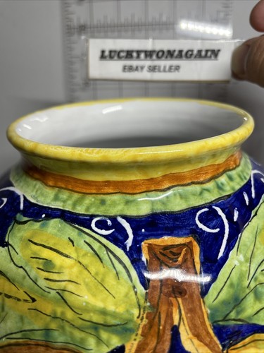 Jarrón de cerámica azul italiano Limoni di Sicilia pintado a mano raro nuevo - Imagen 12 de 24