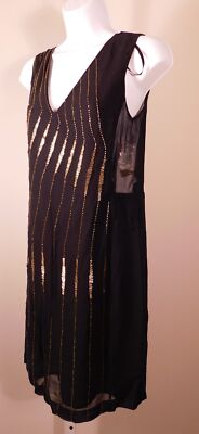 FRENCH CONNECTION NWT Women's Black Gold Beaded Sleeveless V-Neck Shift  Dress... | eBay