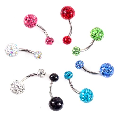 Various Bar Navel Belly Button Ring Barbell Coated CZ Crystal Ball Body Piercing - Picture 2 of 14