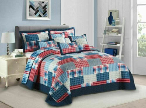 3 Piece Quilted Patchwork Bedspread Throw Single Double King Size Bedding Set* - Picture 44 of 110