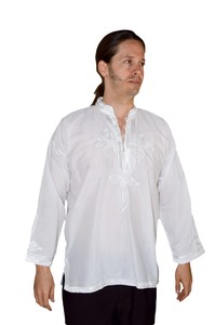 Túnica Camisa cafan informal hombre marroquí hecho a mano bordado de algodón blanco mediano/grande | eBay