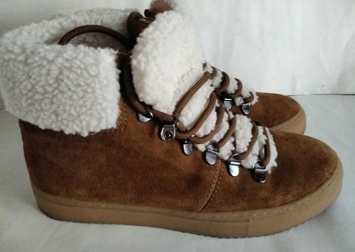 SUSMA Womens 7.5 Desert Boots Winter Burnt Orange  Suede Faux Fur Ankle EUC  - Picture 8 of 11