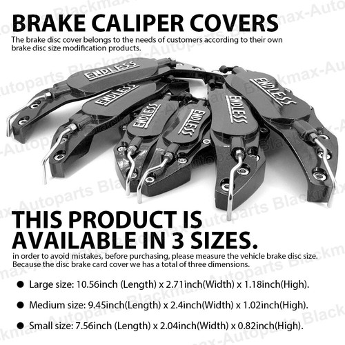 Black ENDLESS Style Brake Caliper Covers Universal Car Disc Front Rear Kit L+M+S - Picture 3 of 10
