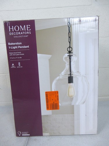 Home Decorators Bakerston 1-Light Matte Black Hanging Pendant with Clear Shade - Picture 4 of 4