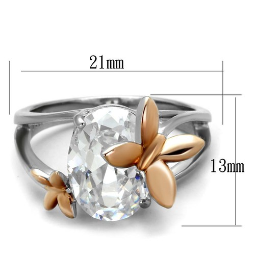 TK2135 - Two-Tone IP Rose Gold Stainless Steel Ring with AAA Grade CZ  in Clear - Picture 2 of 4