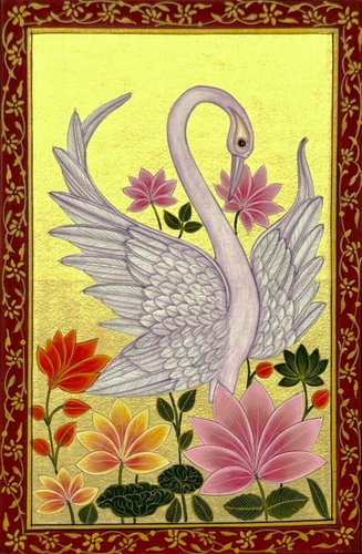 Indian Swan Bird Finest Handmade Decorative Miniature Unique Paper Painting - Picture 2 of 3