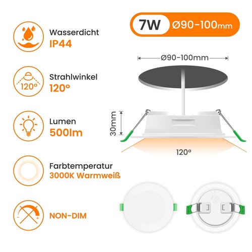 55-205mm LED Einbaustrahler 230V Decken Leuchte Flach Strahler Einbau Spot IP44 - Bild 40 von 50
