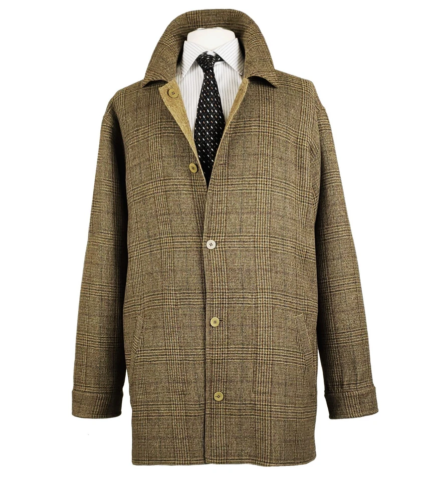 Abrigo de tweed reversible Baby Alpaca 48L a cuadros de pistola HECHO EN PERÚ marrón y verde Foto 2 de 4