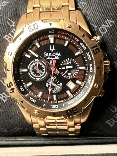 Orologio Uomo Bulova Marine Star Cronografo Rosa 97B121 Con Batteria Nuova - Foto 4 di 8