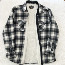 Freedom Foundry Shacket Sherpa Lined Fleece Shirt Jacket Mens Large Gray Plaid