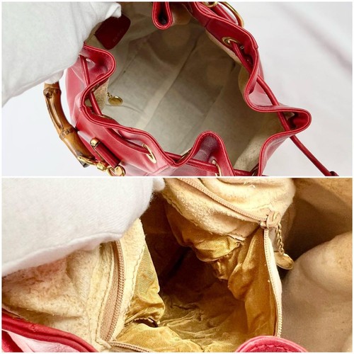 GUCCI Antiguo Bolso de Hombro Gucci Bambú 2 Vías Cordón Rojo - Imagen 9 de 11