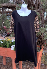 Shein Black, Leopard Print Short Sleeves Dress, Women's Size 2XL