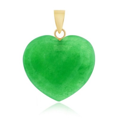 Wunderschöner natürlicher grüner Jade Herz Anhänger 14K Gelbgold Kaution 21x15mm