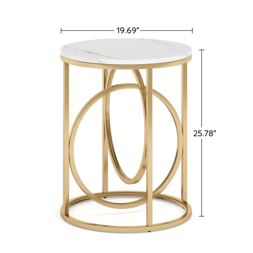 Round Coffee Table Marble Effect Gold Frame Side End Table Modern Living Room - Picture 7 of 7