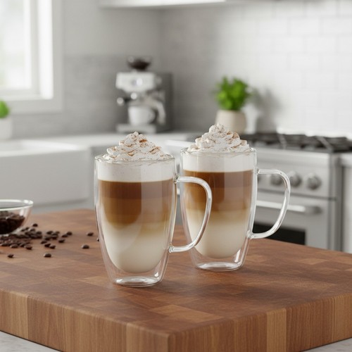 2x Double Walled Insulated Glasses Thermal Coffee Glass Mug Heat Resistant 450ml - Picture 10 of 11