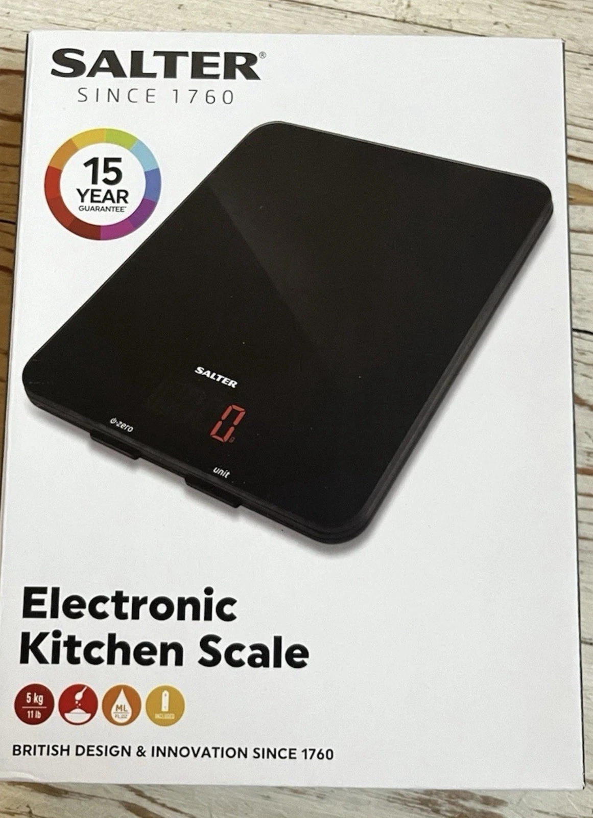Salter 5kg Glass Electronic Kitchen Scales - Black