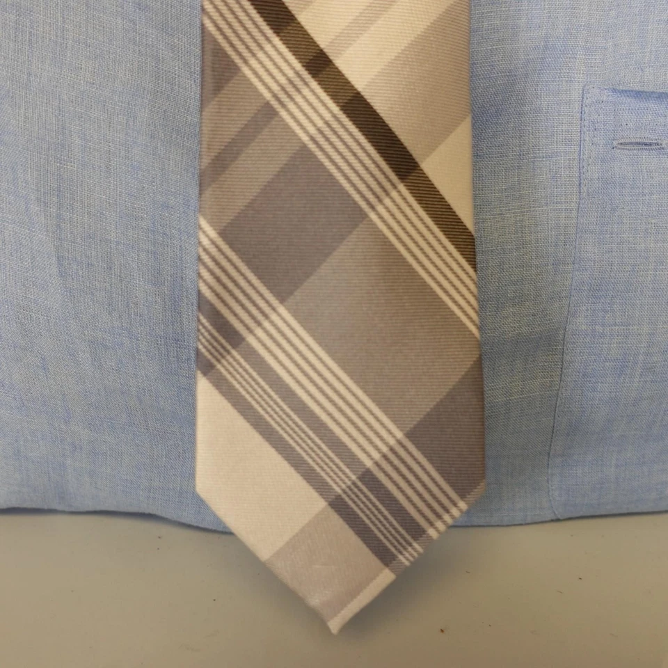 Corbata ajustada para hombre gris a cuadros tartán Nova seda preppy escocesa corbata traje EXPRESS Foto 2 de 4