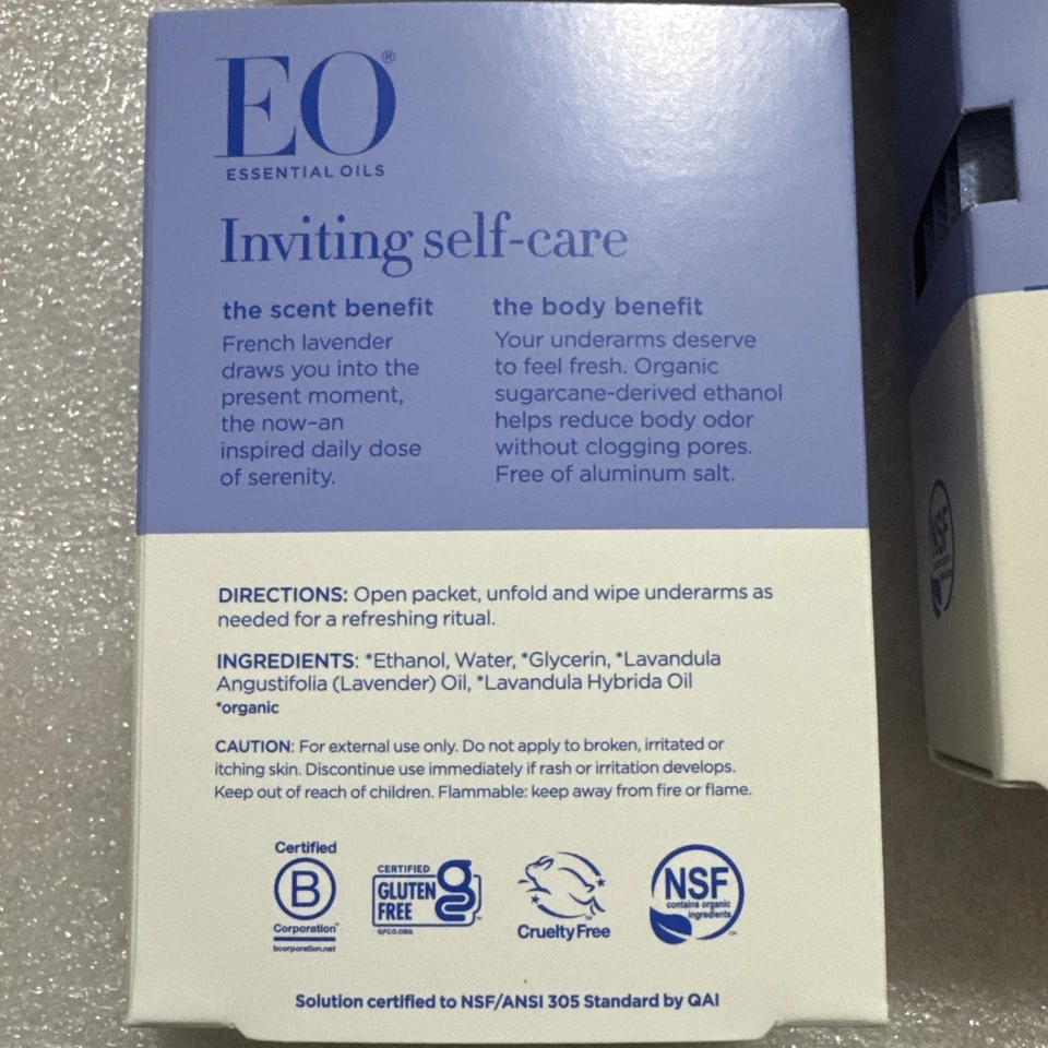 EO Desodorante Limpiar Lavanda Francesa Refrescar Sobre la marcha 4 Cajas (24 Toallitas en Total) Foto 3 de 4