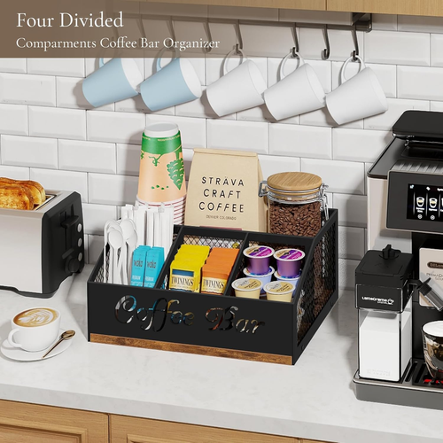 Coffee Station Organizer for Countertop Farmhouse Coffee Bar Organizer with Mesh - Picture 7 of 12