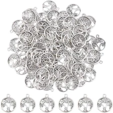 120Pcs Metal Tree of Life Charms Tibetan Style Alloy Tree Charms Antique Silver