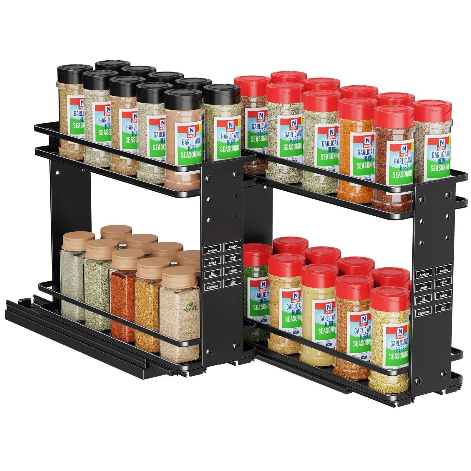 Pull Out Spice Rack Organizer, 2 Tiers, Black, Spice Organization for Cabinet...