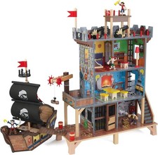 Wooden Pirate Ship Play Set with Lights Sounds Accessories for Kids 3+