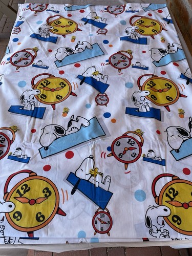 Vintage Peanuts Snoopy Woodstock Clocks Twin Flat Sheet - Picture 2 of 3
