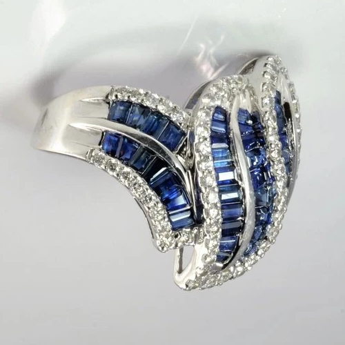 2ct Baguette Cut Simulated Blue Sapphire Wedding Band Ring 14k White Gold Plated - Picture 4 of 8