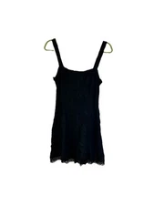 Vintage 90s Jeannie Nitro Womens Medium Black Crochet Hem Mini Dress Goth Rave