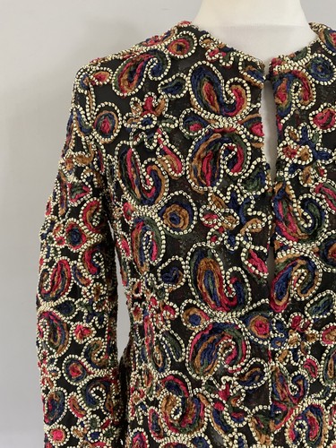 Zara multicoloured paisley embroidery flared chiffon sleeve blazer jacket M - Picture 2 of 9