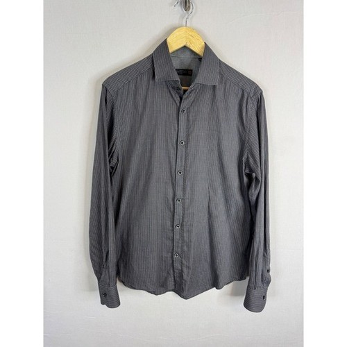 Corneliani, Corneliani ID Mens Striped Button Down Shirt Grey Made in Italy Size 15.5 39
