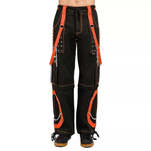 Pantalón Hombre Negro Tripp Punk Estilo Gótico Pantalón con Correas Naranja 100% Algodón - Imagen 1 de 4