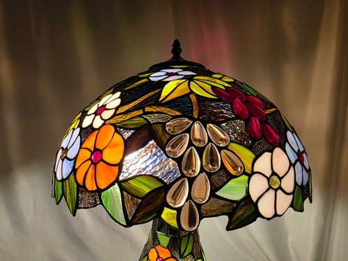 Tiffany Cluster Table Lamp Flower Style 16 inch Multicolor Stained Glass Shade - Picture 9 of 12