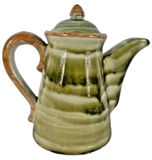 John B. Taylor Louisville Pottery Lidded Pitcher Green Drip Glaze Signed