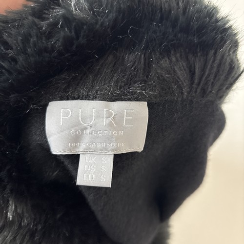 Pure Collection Cashmere Sweater Womens Small Black w faux fur cowl neck - Picture 7 of 12