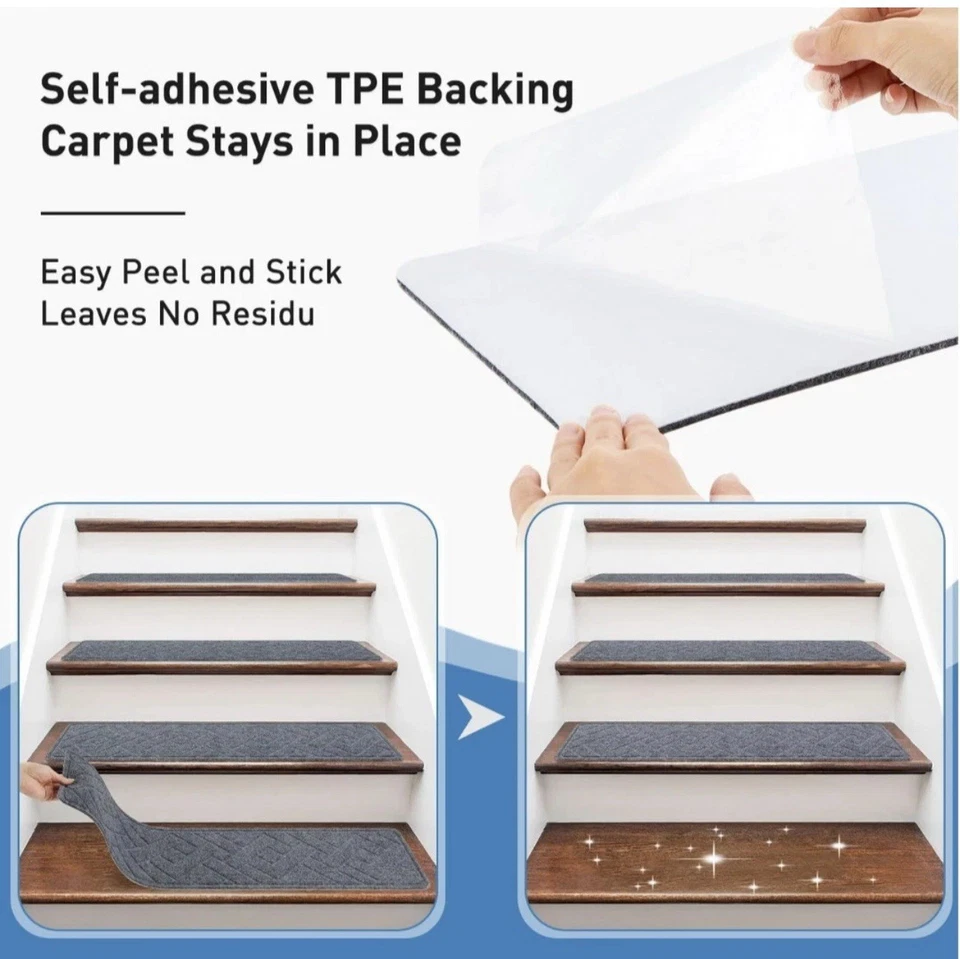 Escaleras para peldaños de madera, peldaños antideslizantes para escaleras de alfombra paquete de 15 8 "X 30" Foto 3 de 4