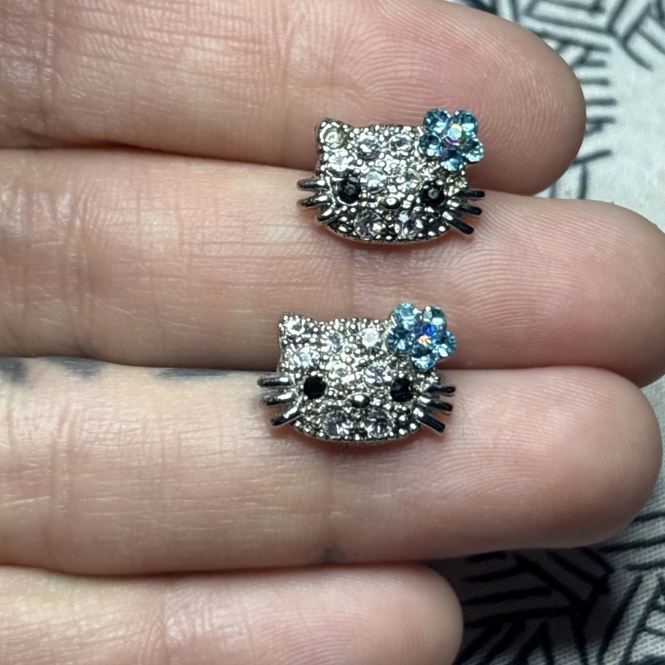 Sparkly Hello Kitty Post Earrings with Crystal And Rhinestones - Image 2 of 4