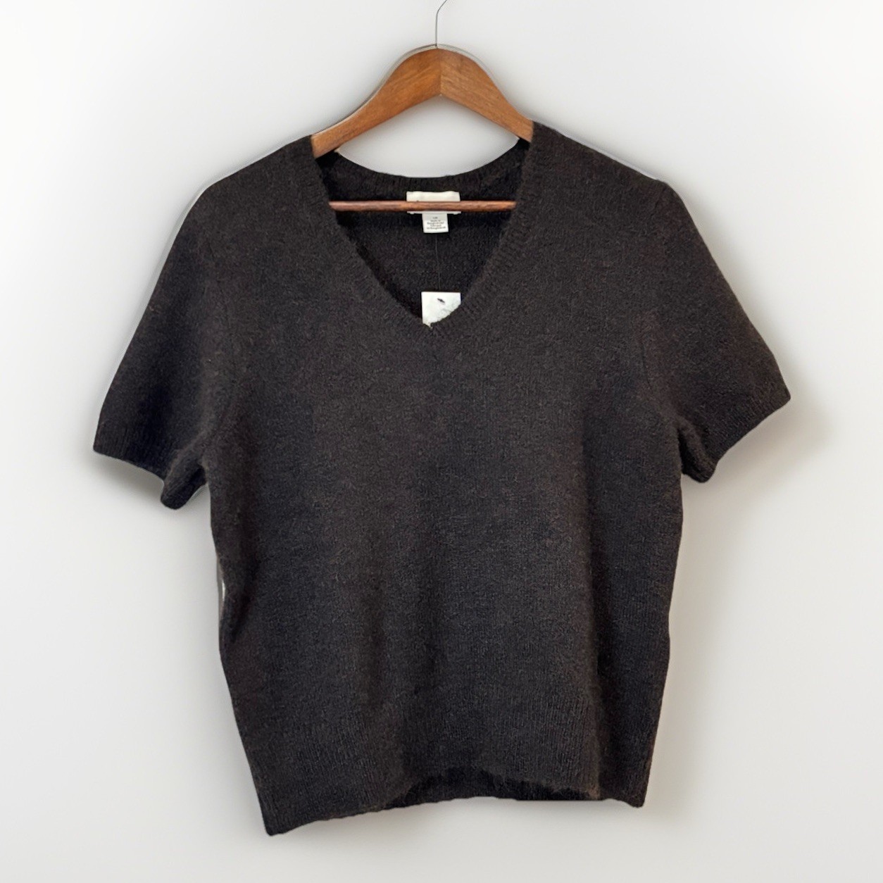 NWT Calvin Klein Womens Brown V-Neck Knit Sweater Short Sleeve Soft Minimalist