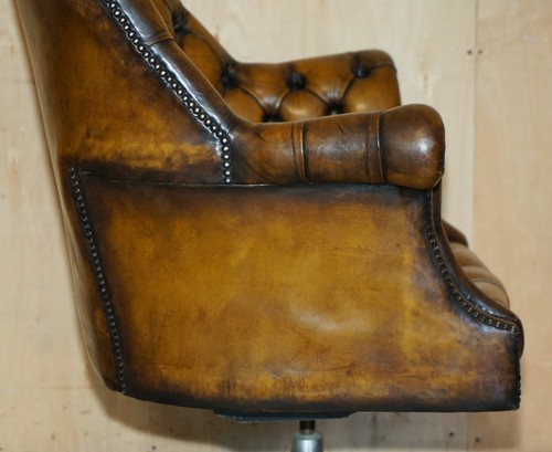FULLY RESTORED ART DECO BROWN LEATHER CHESTERFIELD DIRECTORS CAPTAINS ARMCHAIR - Picture 16 of 21