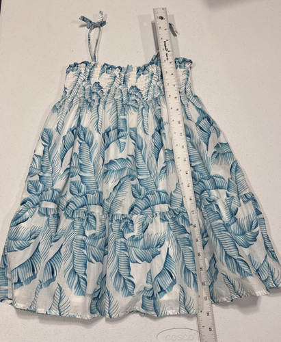 Janie And Jack Girls Sundress Sleeveless Blue Palm Leaves Smocked Dress Size 5 - Picture 6 of 8